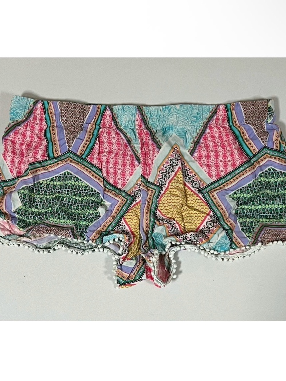 Pink Blue Green Boho Bohemian Patchwork Pom-Pom Shorts Bottoms Size M 🌸✨ #shorts